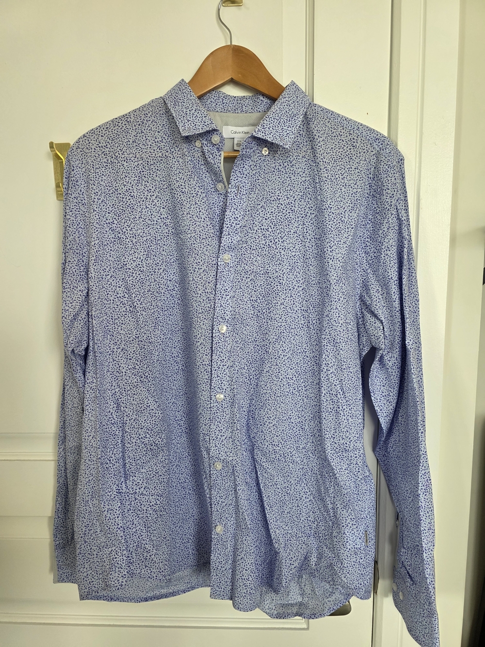 Calvin Klein Blue Leaf Print Dress Shirt